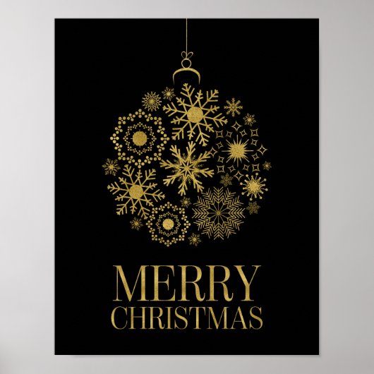 Gold Snowflake Ornament Merry Kerstmis Poster (Voorkant)