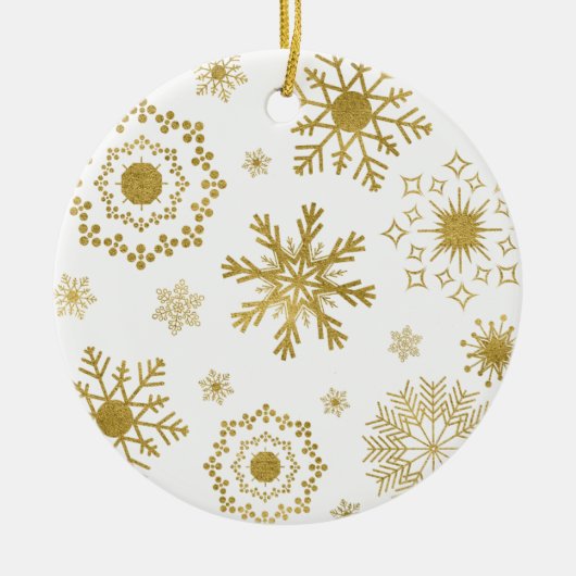 Gold Snowflake Pattern-kerstversiering Keramisch Ornament (Voorkant)
