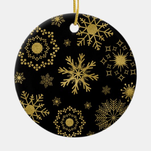Gold Snowflake Pattern-kerstversiering Keramisch Ornament (Voorkant)