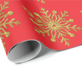 Gold Snowflake Red Wrapping Paper Cadeaupapier (Rol Hoek)