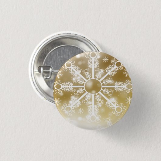 Gold Snowflake Ronde Button 3,2 Cm (Voorkant /achterkant)