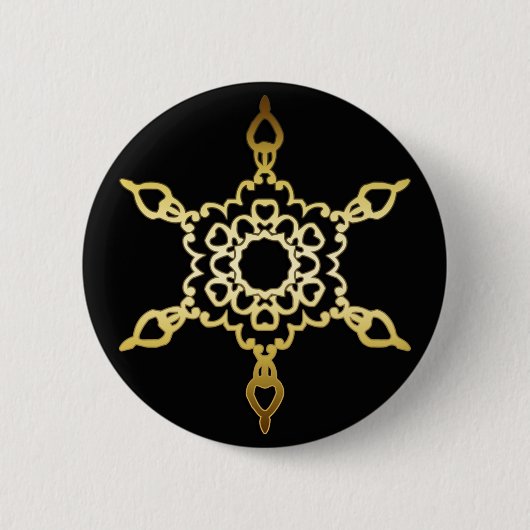 GOLD SNOWFLAKE RONDE BUTTON 5,7 CM (Voorkant)