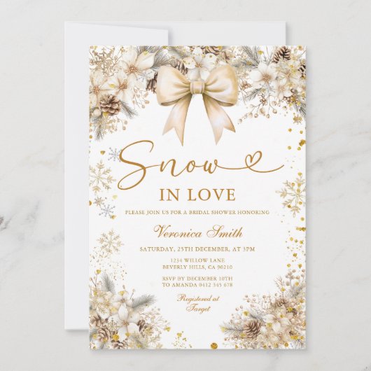 Gold Snowflake Snow in Love Winter Bridal Shower Kaart (Voorkant)