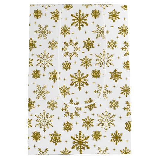 Gold Snowflake White Holiday Elegant Medium Cadeauzakje (Achterkant)