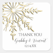 Gold Snowflake Winter Weddenschap Hartelijk dank Vierkante Sticker (Voorkant)