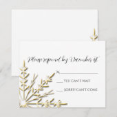 Gold Snowflake Winter Wedding RSVP Kaartje (Voorkant / Achterkant)