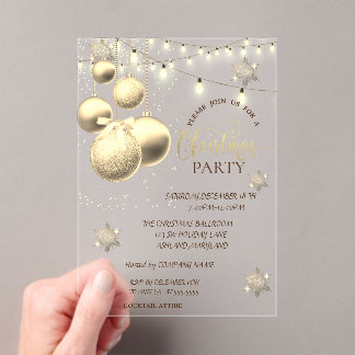Gold Snowflakes,Balls Company Christmas Party Acryl Uitnodigingen