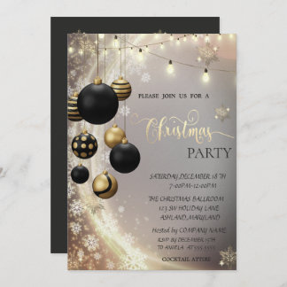 Gold Snowflakes,Black Balls,Lights Christmas  Kaart