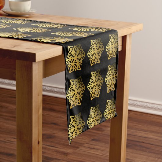 Gold Snowflakes Black Table Runner Korte Tafelloper (Voorbeeld)