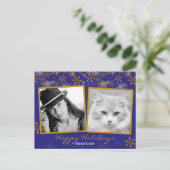 Gold Snowflakes Double photo Carte postale de Noël (Debout devant)