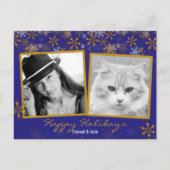 Gold Snowflakes Double photo Carte postale de Noël (Devant)