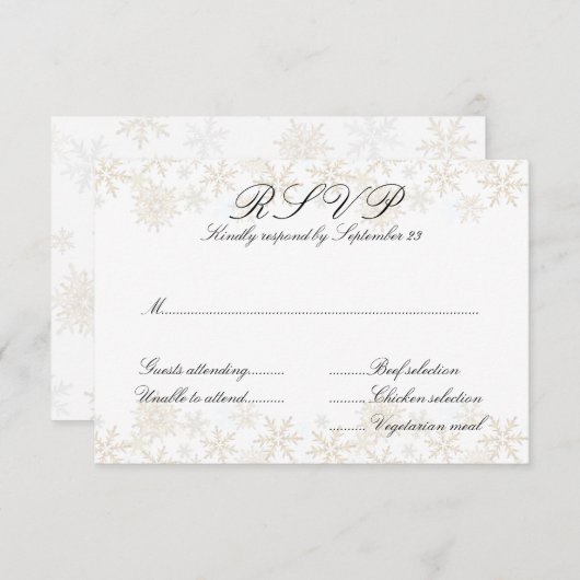 Gold Snowflakes Entrées Menu Cartes RSVP (Devant / Derrière)