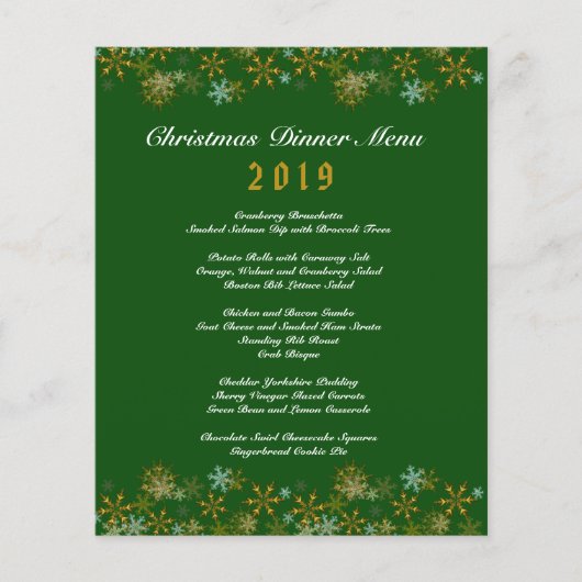 Gold Snowflakes Green-kerstmenu (Voorkant)