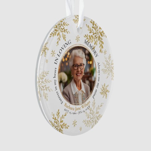 Gold Snowflakes In Loving Memory Memorial Keepsake (devant)