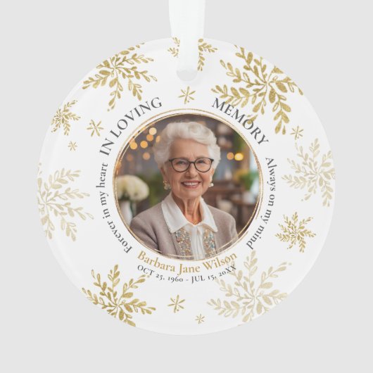 Gold Snowflakes In Loving Memory Memorial Keepsake (dos)