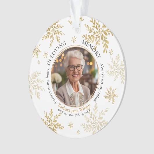 Gold Snowflakes In Loving Memory Memorial Keepsake (devant)