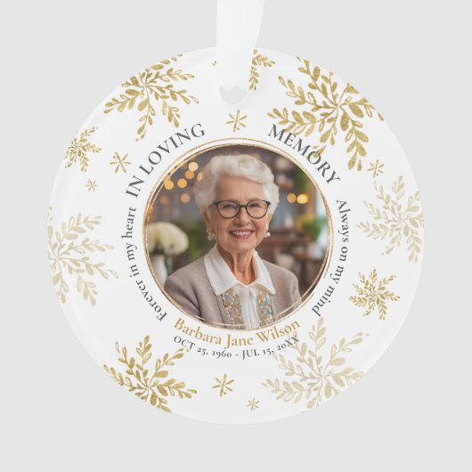 Gold Snowflakes In Loving Memory Memorial Keepsake (devant)