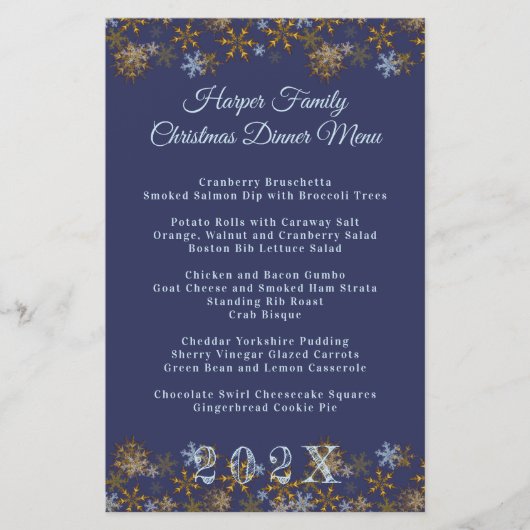 Gold Snowflakes Kerstmis menu Sjabloon (Voorkant)
