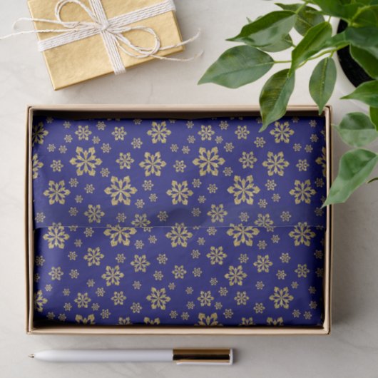 Gold Snowflakes op blauw Tissuepapier (Geschenk)