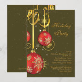 Gold Snowflakes Ornement Fête Invitation (Devant / Derrière)