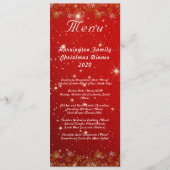 Gold Snowflakes Red Christmas Dinner Menu (Devant)
