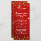 Gold Snowflakes Red Christmas Dinner Menu (Devant / Derrière)