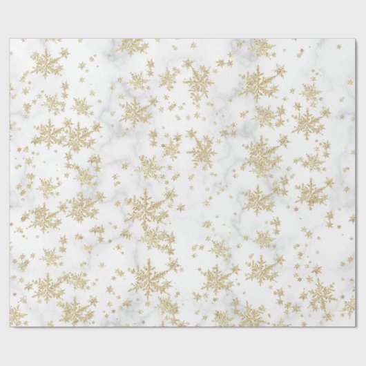 Gold Snowflakes White marble Wrapping Paper Cadeaupapier (Vlak)