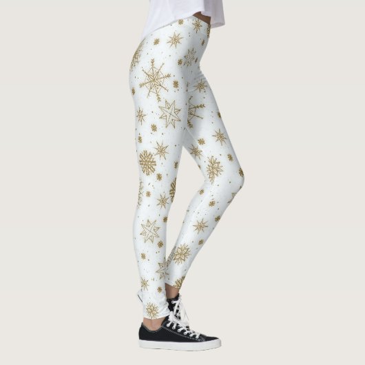 Gold Snowflakes — wit ontwerp Leggings (Rechts)