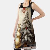 Gold Snowman Christmas Tree Holiday Apron Schort (Insitu)