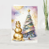 Gold Snowman Christmas Tree Holiday Card Kaart (Achterkant)