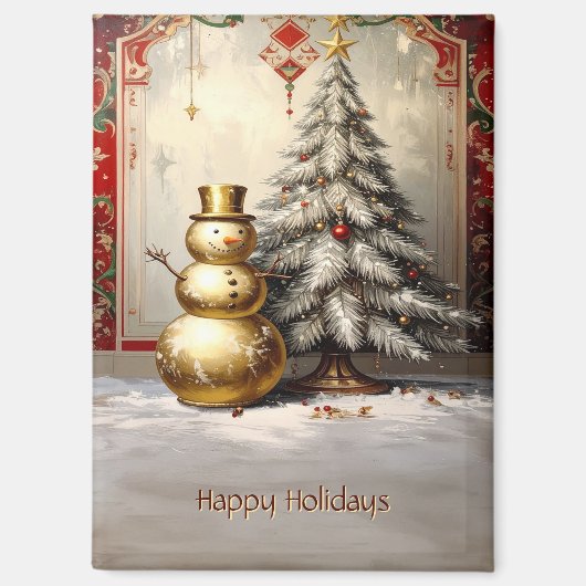 Gold Snowman Christmas Tree Holiday Magnet (Recto)