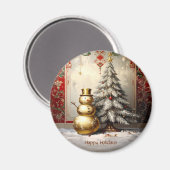 Gold Snowman Christmas Tree Holiday Magnet (Recto/Verso)