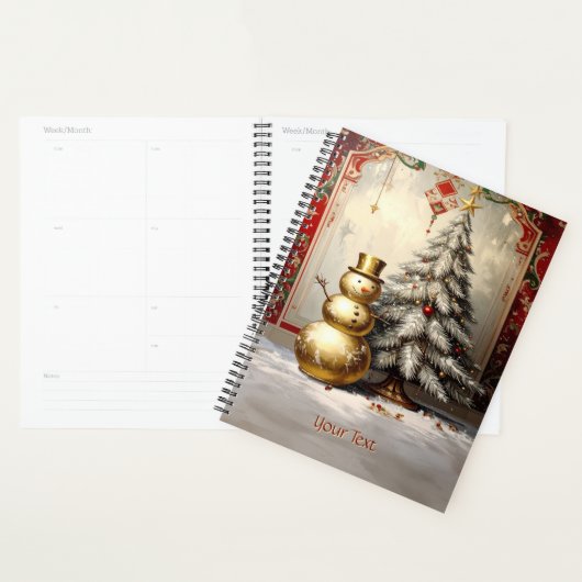 Gold Snowman Christmas Tree Holiday Planner (Devant avec enveloppe)