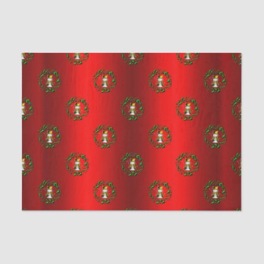 Gold Snowman in Wreaths Red Tissuepapier (Voorkant)