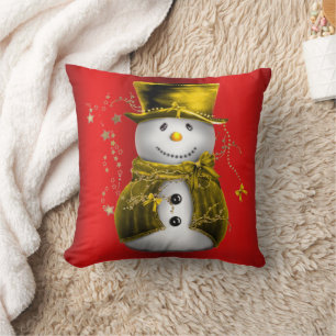 Gold Snowman op Red Kussen