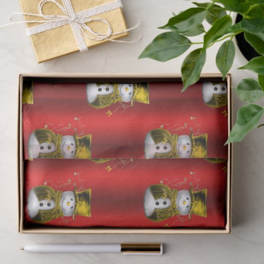 Gold Snowman op Red Tissuepapier (Geschenk)