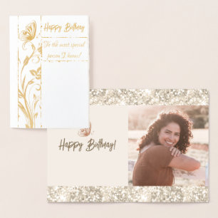 Gold Sparking Butterfly Foto: Birthday Real Folie Kaarten