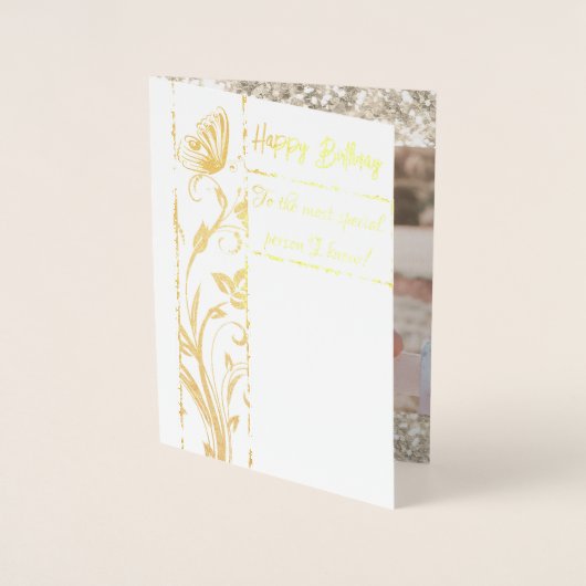Gold Sparking Butterfly Foto: Birthday Real Folie Kaarten (Voorkant)