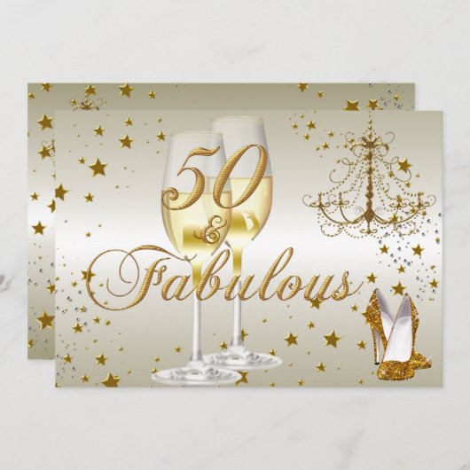 Gold Sparkle 50 & Fabuleuse Invitation Anniversair (Devant / Derrière)