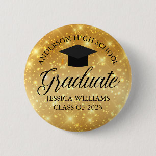 Gold Sparkle Afstuderen Chic Class of 2023 Name Ta Ronde Button 5,7 Cm