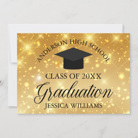 Gold Sparkle Afstuderen Chic Custom School Aankondiging (Voorkant)