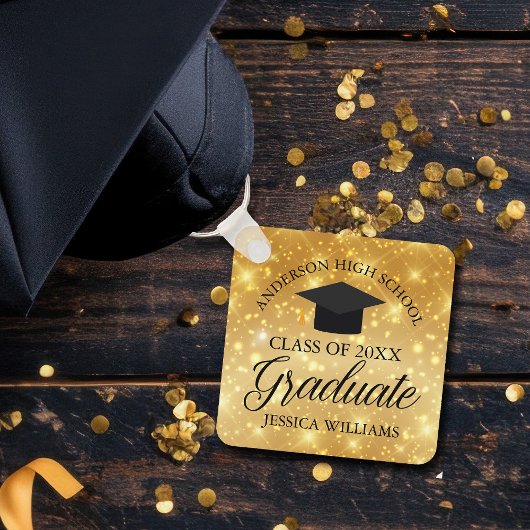 Gold Sparkle Afstuderen Chic Gepersonaliseerd Afst Sleutelhanger