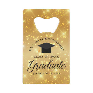 Gold Sparkle Afstuderen Custom 2023 Graduation Par Kredietkaart Flessenopener