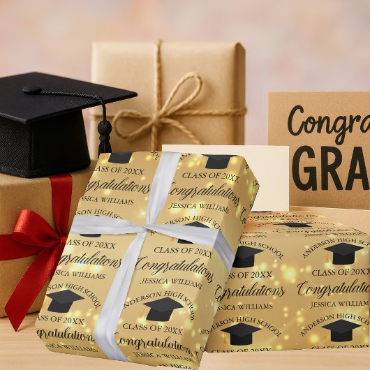 Gold Sparkle Afstuderen Elegant Custom Afstuderen Cadeaupapier