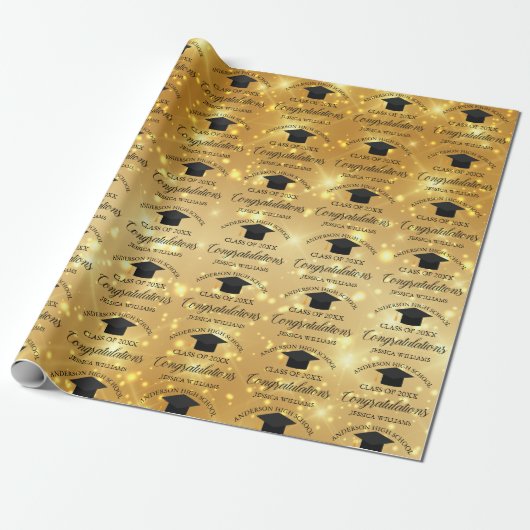 Gold Sparkle Afstuderen Elegant Custom Afstuderen Cadeaupapier (Uitgerold)
