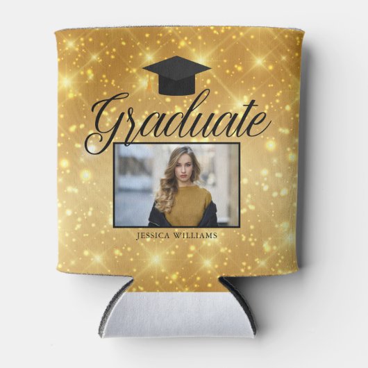 Gold Sparkle-Afstuderen Foto Chic Custom Party Blikjeskoeler (Voorkant)