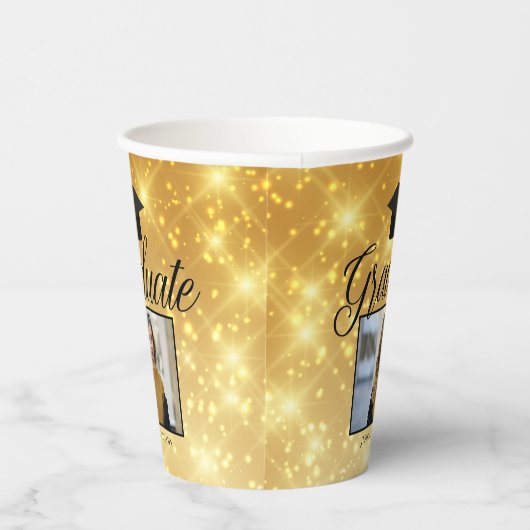 Gold Sparkle-Afstuderen Foto Chic Custom Party Papieren Bekers (Rechts)