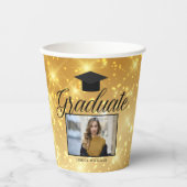 Gold Sparkle-Afstuderen Foto Chic Custom Party Papieren Bekers (Voorkant)