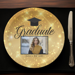 Gold Sparkle-Afstuderen Foto Chic Custom Party Papieren Bordje