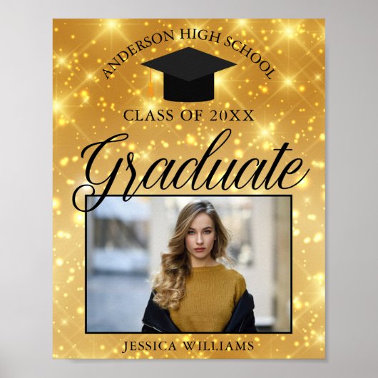 Gold Sparkle-Afstuderen Foto Chic Custom Party Poster (Voorkant)